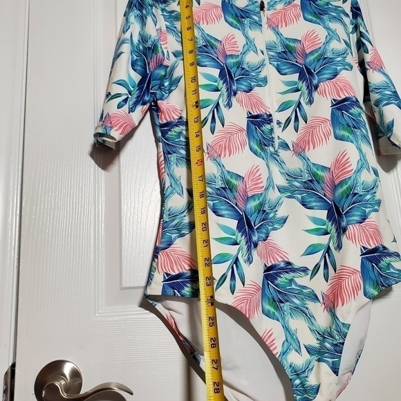 CONSERVATIVE Tropical Zip Up Swimsuit - Picture 7 of 10